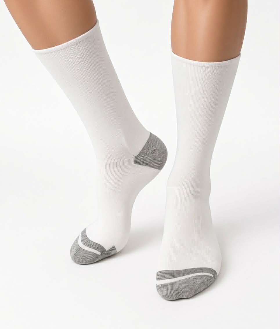 Loose Top Crew/ Diabetic Socks - White